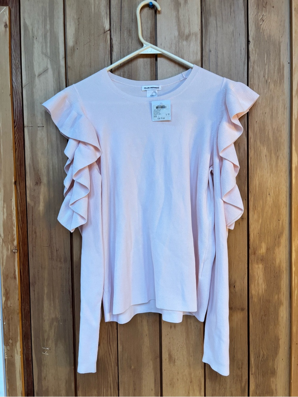 NWT Club Monaco Pink Colema Ruffled Statement Knit Sweater Top - Large